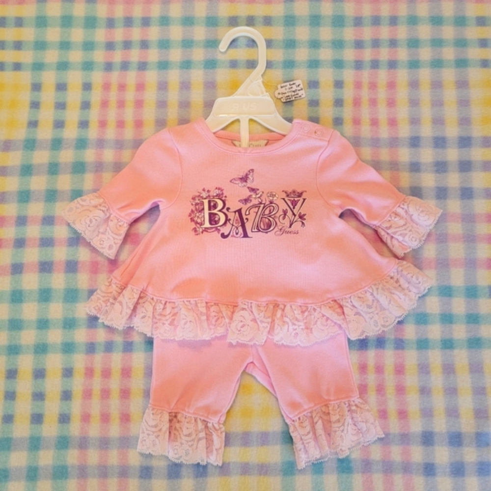 GUESS BABY 🦋 Super-Sweet NWOT 2pc Pink 'n Purple Lacey BABY GUESS Outfit 0-3M
